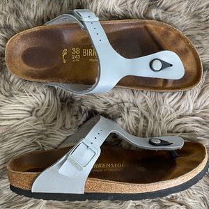 Birkenstock Gizeh thing t-bar silver sandals 38 7